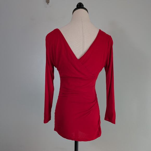 INC Y2K Babydoll Top S Red Vneck 3/4 Sleeve Elena Bella Empire Stretch Knit - Picture 4 of 8